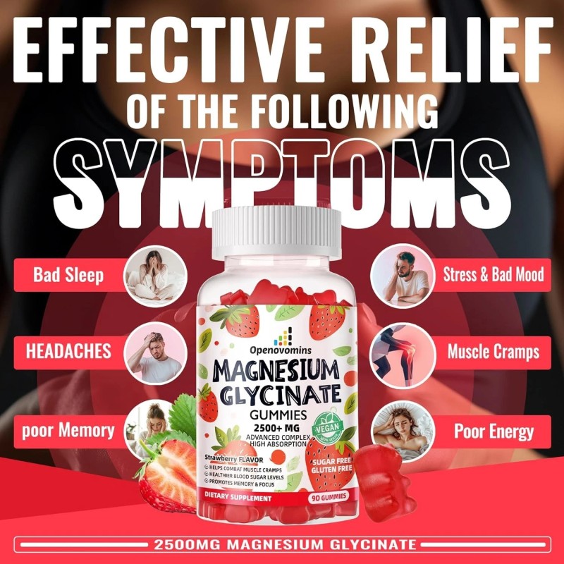 Openovomins Magnesium Glycinate Gummies 2500mg - Sugar Free Magnesium Potassium