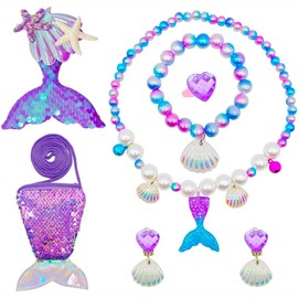 Kit de Joyas para Niñas, Juego de Pulseras de Abalorios, Collares de Plástico para Niña,Regalo de cumpleaños de Navidad, Princesa Juego de simulación (Violeta)