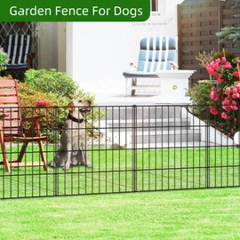 FOREHOGAR Metal Garden Fence 28in (H) x 23.3ft (L), 10 Panels + 11 Stakes Dog Fence Border Fence Animal Barrier, No Dig Garden Fencing for Yard Flower Bed Lawn Patio Outdoor, PIN282810 Black