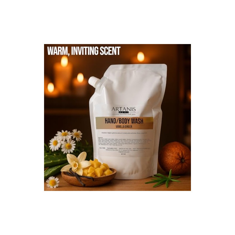 Artanis Home Hand and Body Wash Refill Pouch, Vanilla Ginger