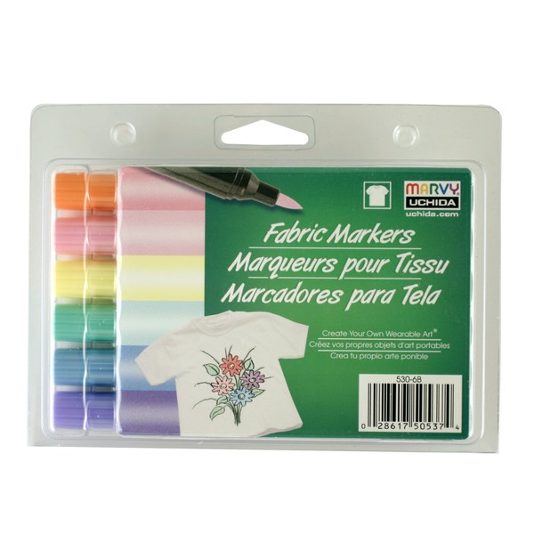 UCHIDA Marvy Brush Tip Pastel Color Fabric Marker Set Art Supplies, Assorted