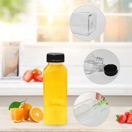 BiBOTLSFLY 350ml 16 Pack Plastic Juice Bottles with Black Lids, Reusable Bulk Beverage Containers for Storing Juices, Milk, Smoothie and Other Homemade Beverages