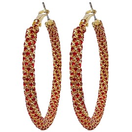 JINGDR Multcolors Cubic Zirconia Hoop Earrings For Women Statement Oval Rhinestone Hoop Earrings 14K Gold Plated Chunky Hoop Earring Dainty Lightweight Big Earrings Trendy Jewelry(red)