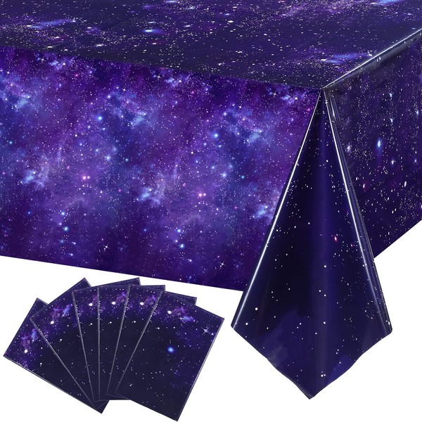 Space Party Tablecloth Purple Nebula Galaxy Plastic Table Cover Space Star Tablecloth Disposable Starry Night Sky Table Cover for Birthday Home Decorations and Supplies, 54 X 108 Inch (6 Pack)