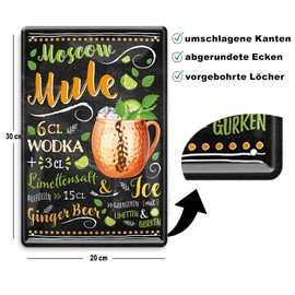 Schilderkreis 24 Metal Sign Cocktail Recipe "Moscow Mule" Decorative Metal Sign for All Bar Counter or Pub Owners Gift for Birthday or Christmas 20 x 30 cm