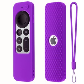 Hi Color Silicone Remote Cover for Apple TV Siri Remote (2nd Gen) Soft Silicone Case for Apple TV 4K 3rd Generation Remote Case Cover with Lanyard(Purple)