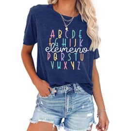 Teacher Shirts for Women ABCs Alphabet Teaching T Shirt Cute Kindergarten Teachers Gifts Graphic Tee Tops (US, Alpha, Large, Regular, Regular, Dark Blue)