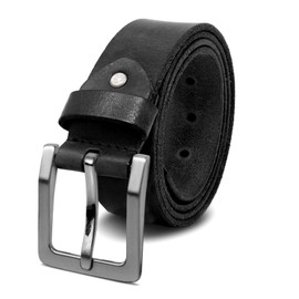 ROYALZ Antique Vintage Leather Belt for Men Buffalo Leather Made of Robust 4 mm Full Leather Jeans Men's Belt with Pin Buckle 38 mm, Black - Brushed Buckle