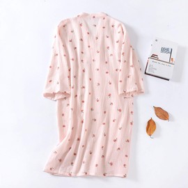 100% Cotton Bathrobe, Women's Nightgown, Yukata, Pajamas, Bathout, Loungewear, Loungewear, Gown, Kimono, Sleepwear, Cute, Floral Pattern, pink-2
