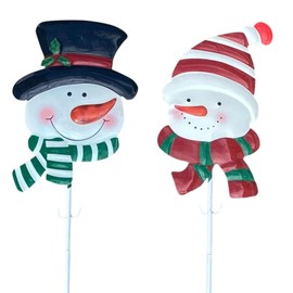 Clovers Garden Metal Snowman Yard Stakes and Light Stringers (Set of 2) for Outdoor, Indoor, Lawns, Walkways, Planters or Wall Decor