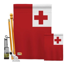 Breeze Decor FK108362-BO Tonga World Nationality Decorative Vertical Kit, House & Garden Flags Set w/Flagpole, Multi-Color