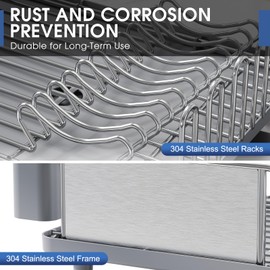 Urackify Stainless Steel Dish Drying Rack - Large Capcity 304 Grade Dish Drainer for Kitchen Counter with Drain Board, Utensil Holder & Detachable Cup Shelf, Rustproof Multifunctional Organizer