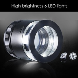 10X Rechargeable Jewelers Loupe Magnifier with LED Lights and 3 Reticle Scales, 25 mm Field of View, Adjustable Focus LED Scale Loupe Jewelry Magnifying Glass for Gems, Coins, Watch, Stamps, Plants