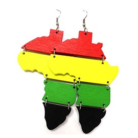 Wood Africa Rasta Earrings Reggae Earrings Jamaican Earrings Wooden Earrings-Africa Map Earrings Drop Earrings (Africa Red Yellow Green Black)