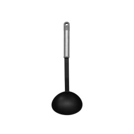 Fackelmann MODE Soup Ladle, Soup Serving Spoon, PBT Plastic Non-Stick Function Head & Stainless Steel Handle with Hanging Loop, 32 x 10 x 6.5 cm, Black, Grey & Silver