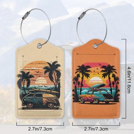 Car Palm Tree and Sunset On The Ocean 2 PCS Luggage Tags, Fintie Privacy Cover ID Label with Stainless Steel Loop and Address Card for Travel Bag Suitcase