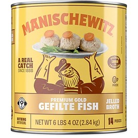 Manischewitz Premium Gold Gefilte Fish, (14 Pieces) in Jelled Broth, No MSG, Kosher for Passover
