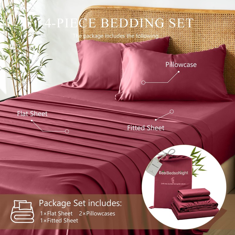 EcoBedsoNight 100% Viscose Derived from Bamboo Sheets Queen Size, Soft