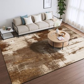 Merelax Living Room Area Rugs 5x7, Brown Washable Rug for Bedroom Kids Room, Soft Coffee Large Modern Abstract Area Rug, Boho Vintage Non Slip Carpet for Dining Room Office Study, Low Pile Rugs