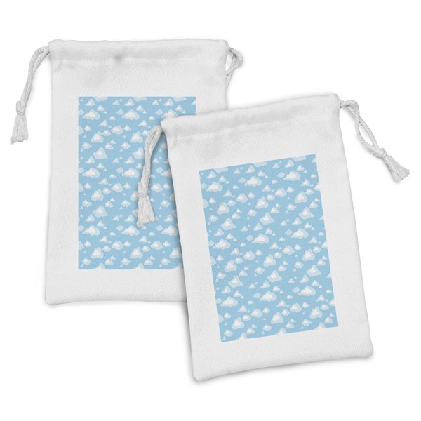 Ambesonne Blue and White Fabric Pouch Set of 2, Cartoon