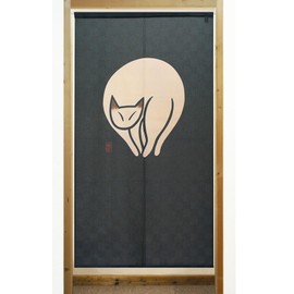 Waraku Fuuka Japanese Curtain Noren Tapestry Curtains for Doorway Including Clips (Navy Cat)