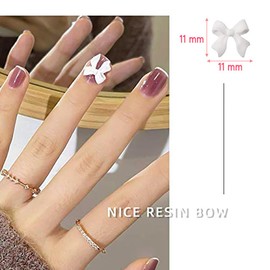100 Pcs White Bow Nail Charm for Women Girl, 3D Bow Nail Decoration Resin Bow Nail Rhinestones Bowknot for DIY Nail Art Accessories