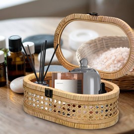 Single Decorative Rattan Box with Clear Cover - Boho Design Storage Box (Storage Box with Lid) for Home Decoration & Jewellery Storage