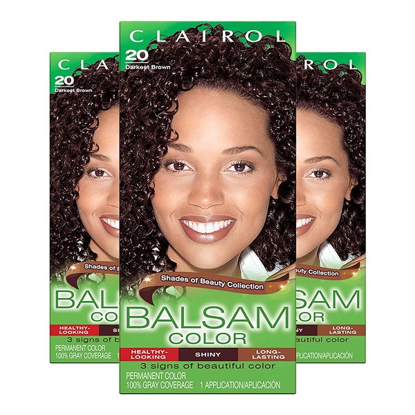 Clairol Balsam Color Women's Permanent Hair Color, 020 Darkest Brown, 3 Count