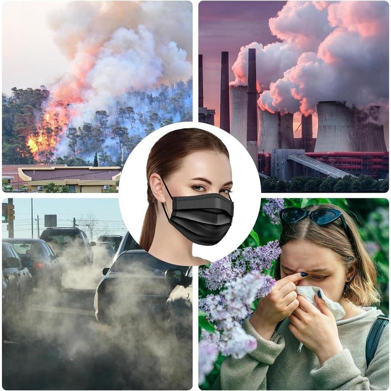 100 PCS Disposable Face Masks, Black Masks, 3 Ply Protection