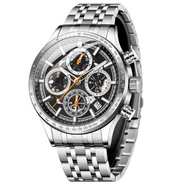 SAPPHERO Watches Men's Chronograph Men's Watches Analogue Quartz 50M Waterproof Casual Business Watch Stylish Design Elegant Gift, black silver, Bracelet