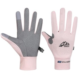 SUJAYU Full Finger UV Protection Gloves Women Men, Thin Fishing Gloves Hiking Gloves Cycling Gloves Driving Gloves Women UV Protection Gloves Gym Gloves for Men (Pink, Large)