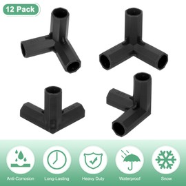 M METERXITY 12 Pcs 11mm Greenhouse Frame Building Connectors, 3 Way Right Angle Pipe Fitting for Grape Trellis/Sunscreen Shed/Gardening Plant Stakes, Greenhouse Accessories [Black]