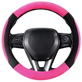SEG Direct Pink Plush Winter Auto Car Steering Wheel Cover Universal 15 inch