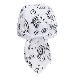 Headscarf for Men Women Bandana Cap Hat Sports Headwear Pirate Hat Hip Hop Cap Headband Biker Cloth Breathable Cotton Cycling Motorcycle Hat, White Paisley Pattern, Unit size