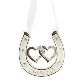 Widdle Gifts Ltd Wedding Silver/White Double Heart Horseshoe with Diamantes - Mr & Mrs