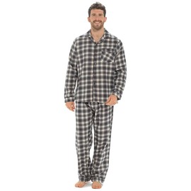 GM Apparel Men’s Traditional Brushed Flannel Comfy Pyjamas Set – PJ Lounge Wear Nightwear – Cosy Soft Feel and Comfy Sleepwear – 100% Cotton (L - Grey)