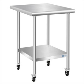 KUARBARR Stainless Steel Table with Wheels 24 x 24 Inch, Commercial Stainless Steel Prep Table, NSF Kitchen Prep Table Metal Table for Restaurant Garage Hotel