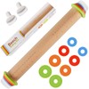 Yasashii Wood Rolling Pin With 4 Adjustable Thickness Rings, Non-stick