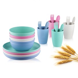 Wheat Straw Dinnerware Sets, kALOO 20pcs Dishes Dinnerware Sets, Microwave and Dishwasher Safe, Lightweight Unbreakable Dish Set, Reusable Kids and Toddler Plates and Bowls Sets