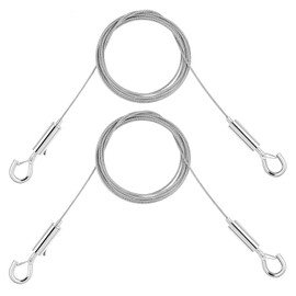 Pack of 2 Wire Rope Adjustable Steel Rope Hanging, 1.5 mm Stainless Steel Rope with Loop and Hook Rope Suspension, Stainless Steel Picture Hanging Rope Curtain Hanger for Curtains Pictures (2 m, Max