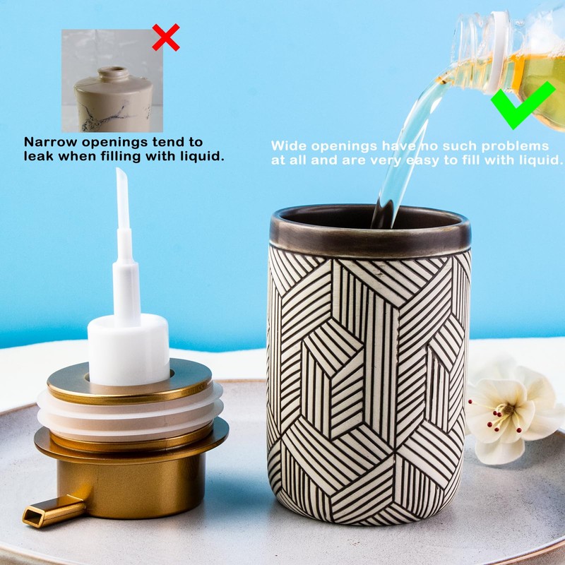 GIRLUFO Handmade Brown Foam Soap Dispenser,Ceramic Hand Soap Dispenser with