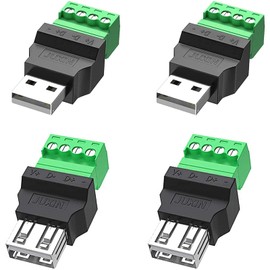PENGLIN 4pcs USB 2.0 Type A Male Female 4 Pin Screw Terminal Block USB Connector Male Female Type A Connector USB A Plug USB A Socket with Terminal Block Converter Adapter