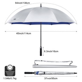 G4Free 54 Inch UV Protection Golf Umbrella UPF 50+ Large Sun Blocking Auto Open Windproof Rain Umbrellas (Silver/Blue)