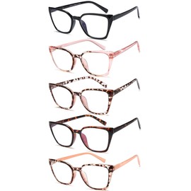 EYEURL 5-Pack Cat Eye Reading Glasses for Women Oversized Blue Light Blocking Readers Anti-Glare/UV Rays eyeglasses with Spring Hinges 2.00