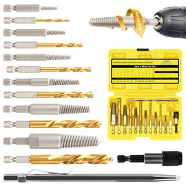 14-Pieces Screw Extractor and Left-Hand Drill Bit Set, Easy Out Broken Bolt Remover Reverse Cobalt HSS Steel Drill Kit, Ez Out Stripped, Rounded-Off, Damaged Bolts, Screws&Studs Removal Tool(Yellow)