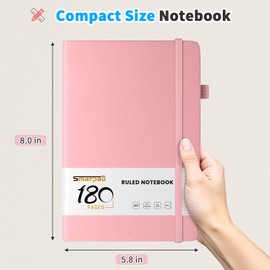 Smarpau Notebook A5, Lined Journal with 180 Pages and 80 gsm Premium Paper, Leather Diary, College Pad Notepad Suitable for Writing and Noting, 14.5 x 21 cm, Pink