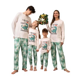 SUNNYBUY Matching Family Christmas Pajamas Set Holiday Jammies Xmas PJS for Women Men Couple and Teens, Saying Dinosaurs 4T-90