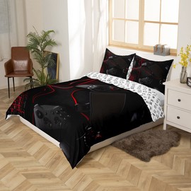 Game Gamepad Comforter Cover Modern Video Game Controller Bedding Set for Boys Teens Children Gaming Gamer Console Bedding Duvet Cover Set Black Red Single Size Bedding & Linen 2Pcs