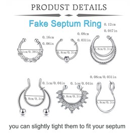 QWALIT Fake Septum Ring Fake Septum Piercing Faux Septum Nose Rings Fake Nose Ring Septum Fake Septum Nose Ring Clip on Septum Ring Faux Septum Piercing Fake Septum Hoop Fake Septum Jewelry Silver