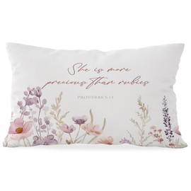ETVISO Baby Girl Nursery Decor Pillow Cover 12x20, Proverbs 3:15 Religious Throw Pillow Case, Wildflower Flower Nursery Bible Verse Floral Decor for Nursery Playroom Kids Room